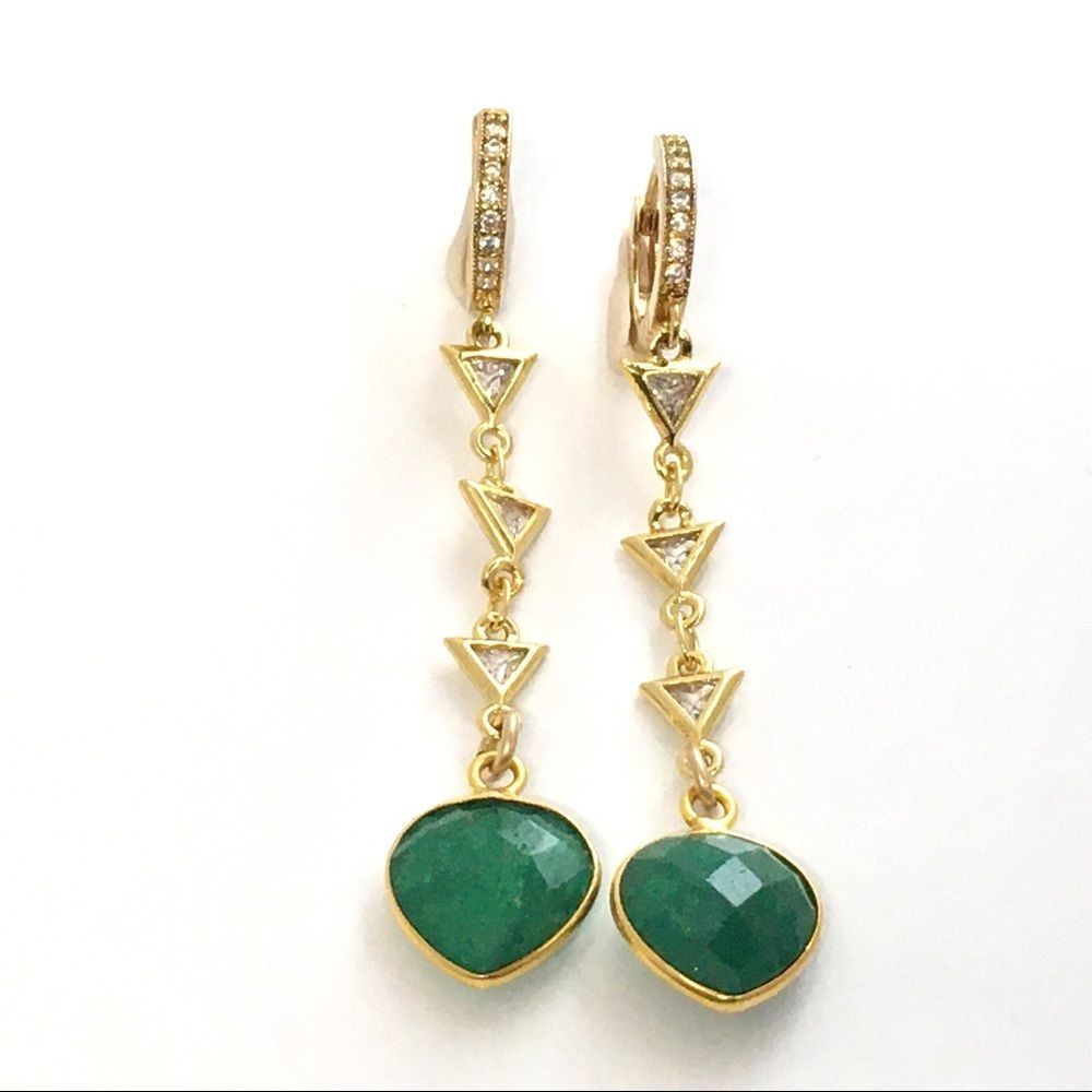 Emerald genuine gemstone with cubic chain and cubic hoops drop earring
